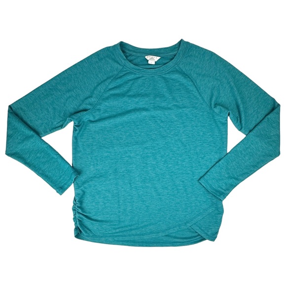 Danskin Crossover Top Large Raglan Sleeve Colonial Blue Tulip Hem Ruched Sides - Picture 4 of 15